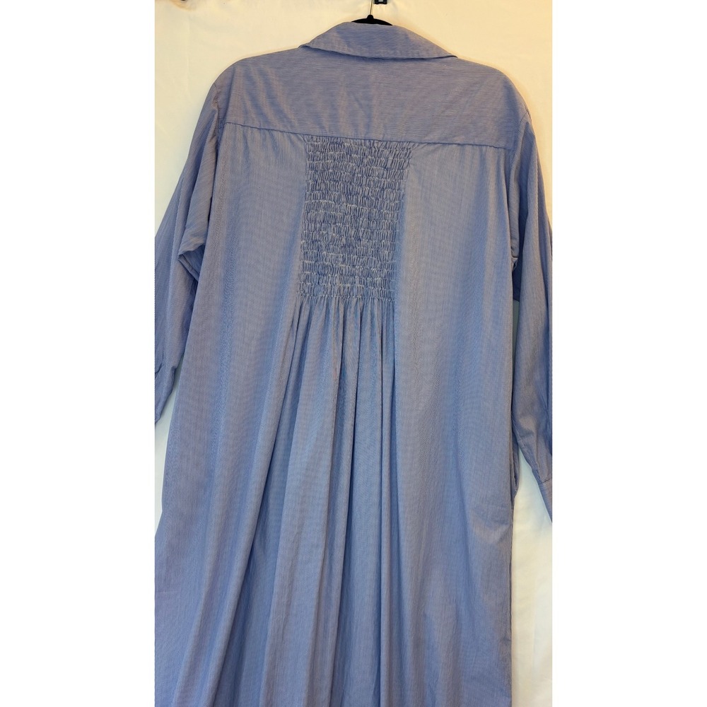 Banditas from Marseille Shirt Dress Maxi OS Blue Smocked Pinstripe OVERSIZED - Picture 10 of 11